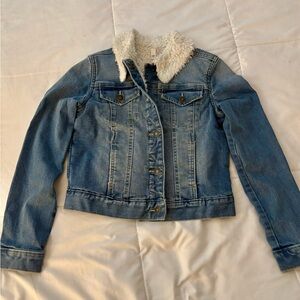 SO Blue Denim Jacket with White Sherpa Collar